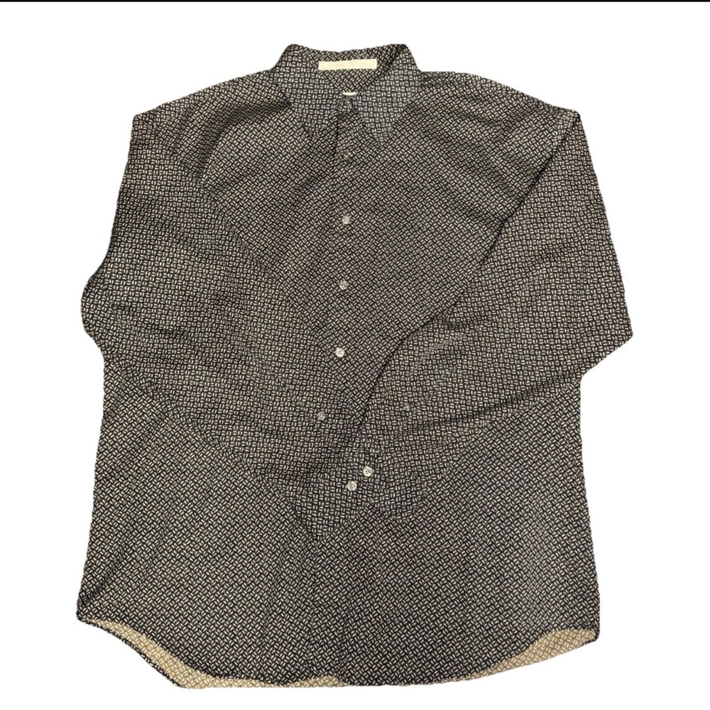Vintage Perry Ellis Mens Shirt L Long Sleeve Dash Dots Pattern Button Up Preppy